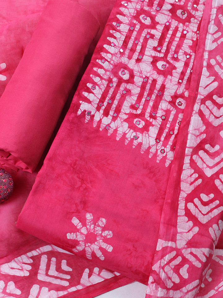 Printed Cotton Blend Unstitched Suit With Pant &amp; Dupatta