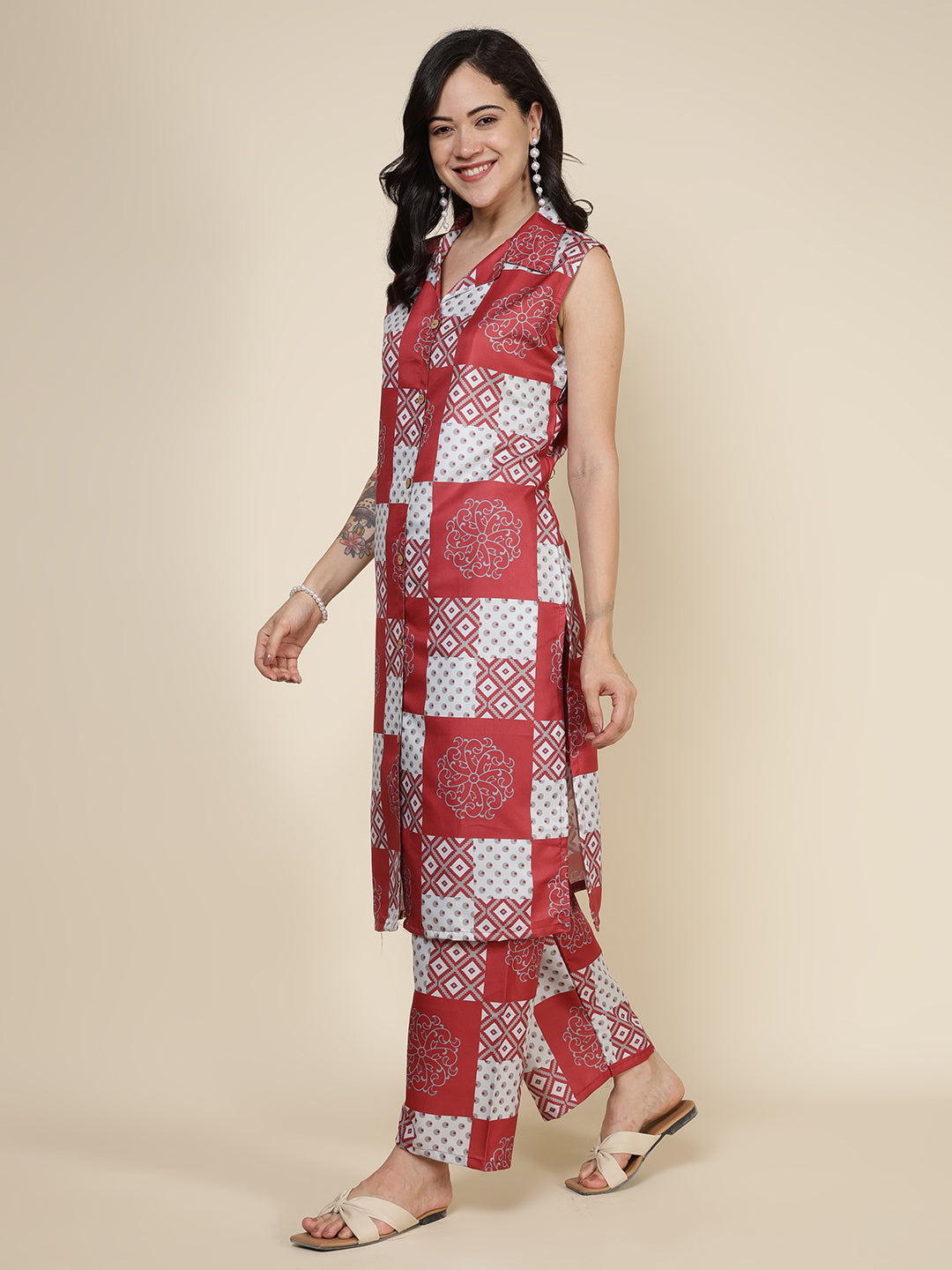 Printed Cotton Blend Kurta With Pants