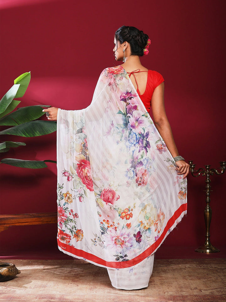 Floral Printed Crepe Saree