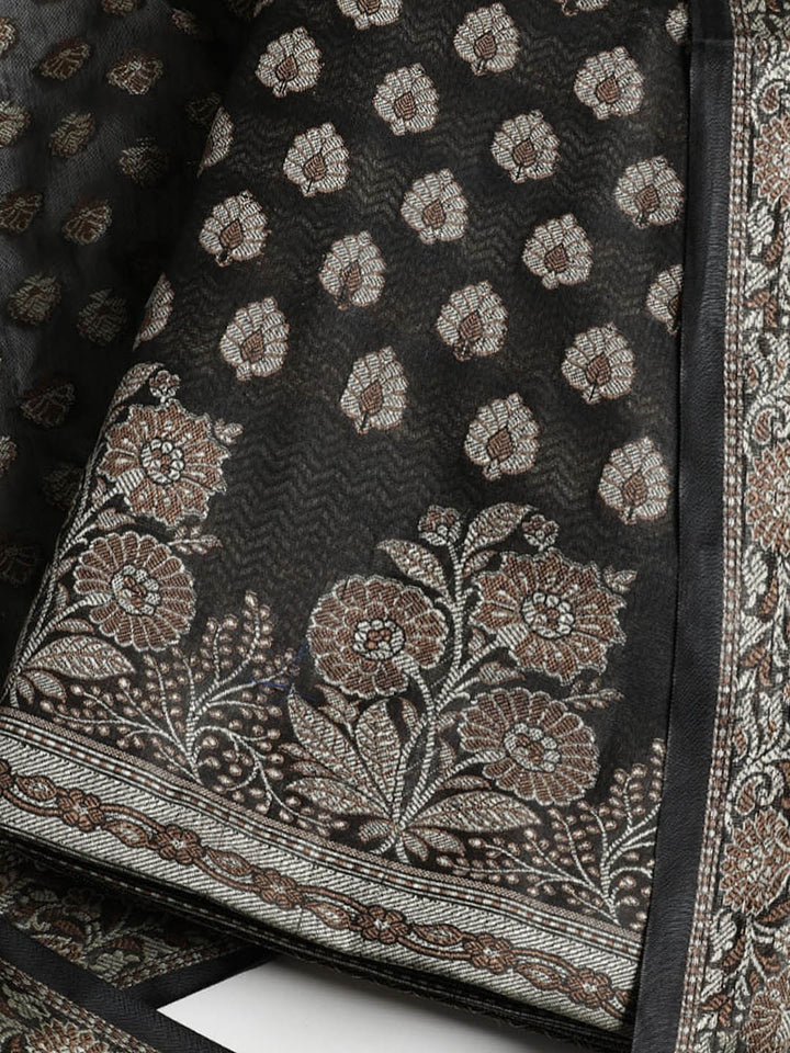 Woven Banarasi Chanderi Unstitched Suit With Dupatta