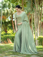 Cutdana Embroidered Chinnon Saree