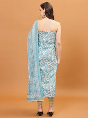 Floral Printed Cotton Blend Unstitched Suit Piece With Dupatta