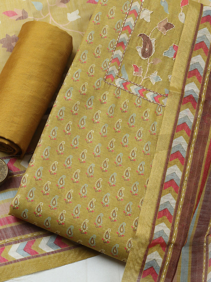 Embroidered Tissue Unstitched Suit With Pant &amp; Dupatta