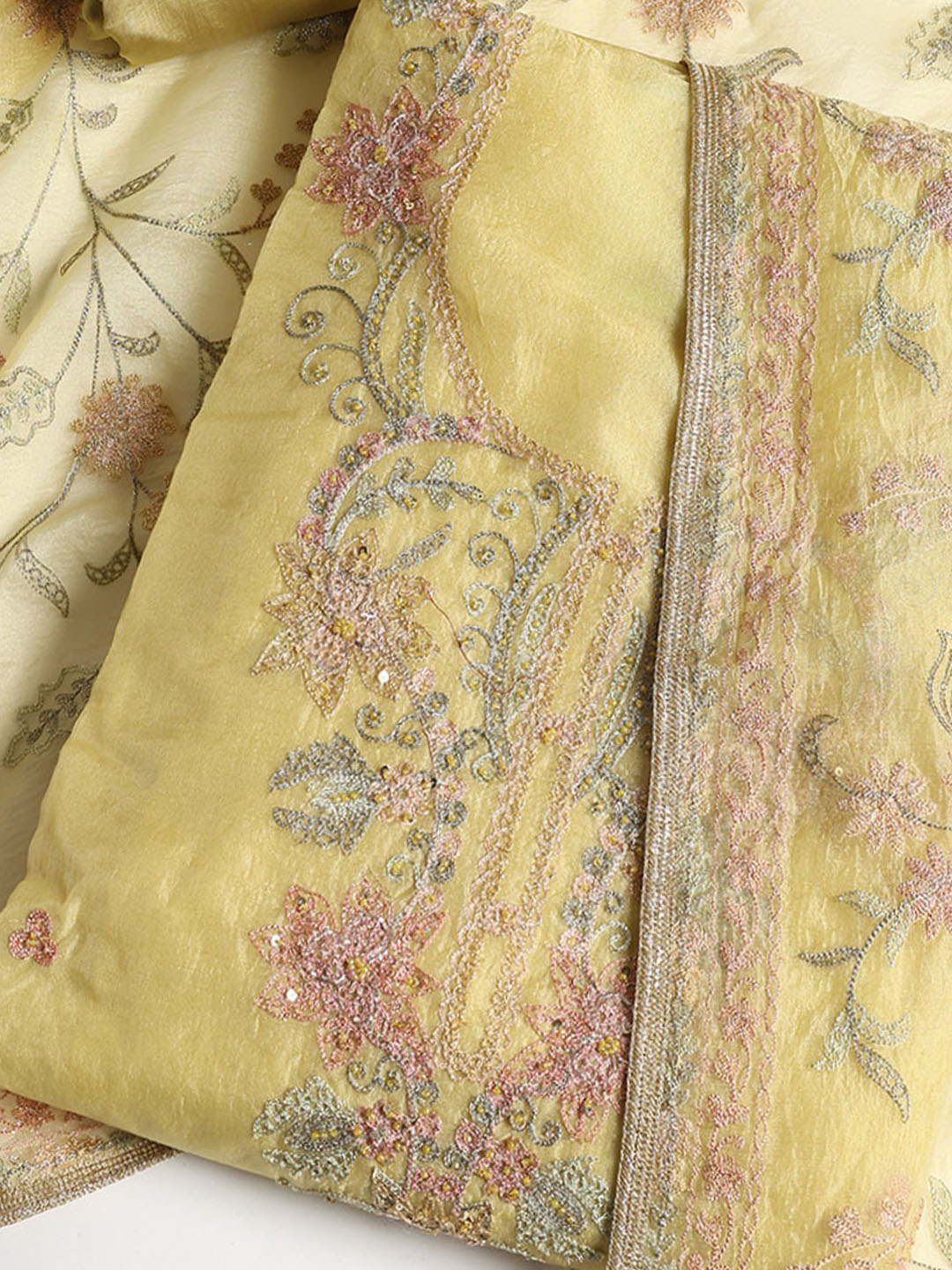 Embroidered Tissue Unstitched Suit With Dupatta