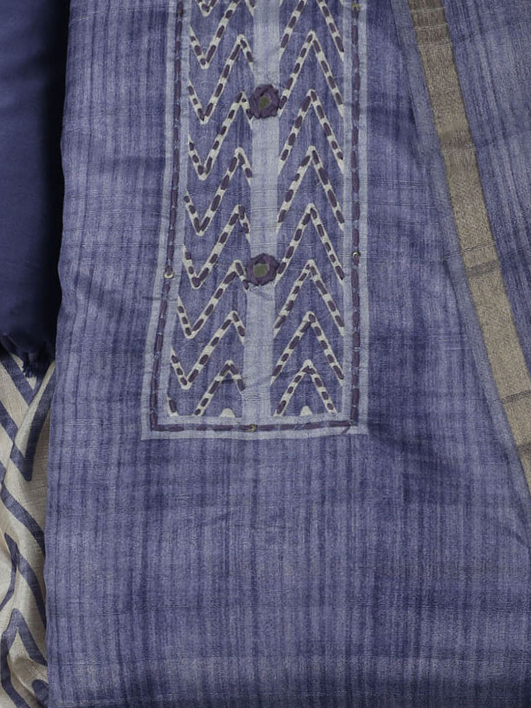 Embroidered Chanderi Unstitched Kurta With Pant &amp; Dupatta
