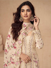 Embroidered Chinon Silk Kurta With Plazzo & Dupatta