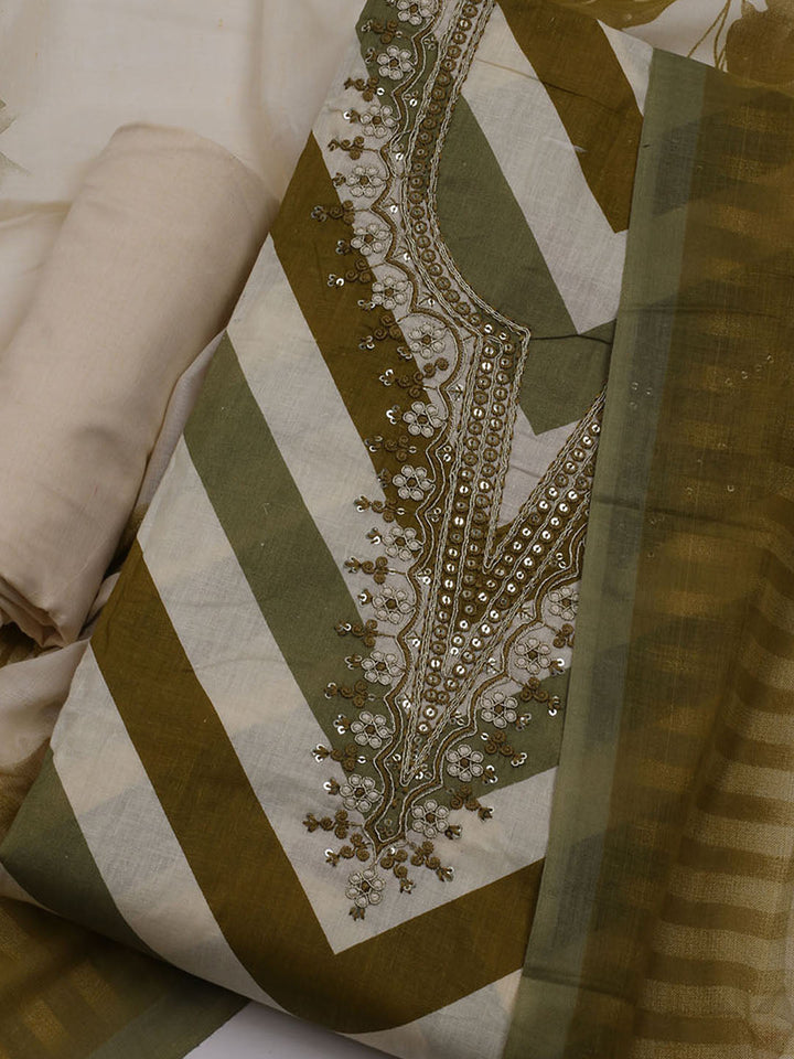 Printed Cotton Blend Unstitched Suit With Dupatta