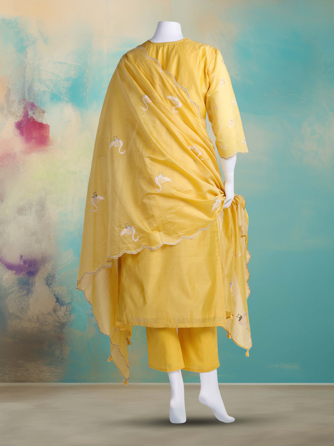 Embroidered Chanderi Kurta With Pant &amp; Dupatta