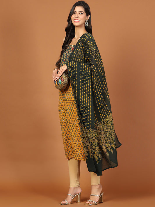 Neck Patch Printed Cotton Blend Unstitched Suit Piece With Dupatta