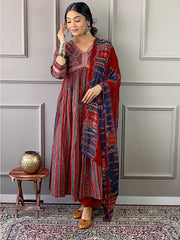 Printed Cotton Blend Kurta With Pant & Dupatta