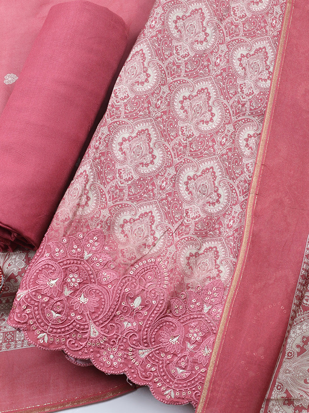 Embroidered Muslin Unstitched Suit With Pant &amp; Dupatta