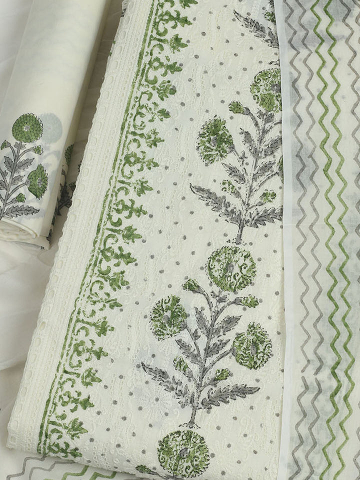 Embroidered Chanderi Unstitched Suit With Pant &amp; Dupatta