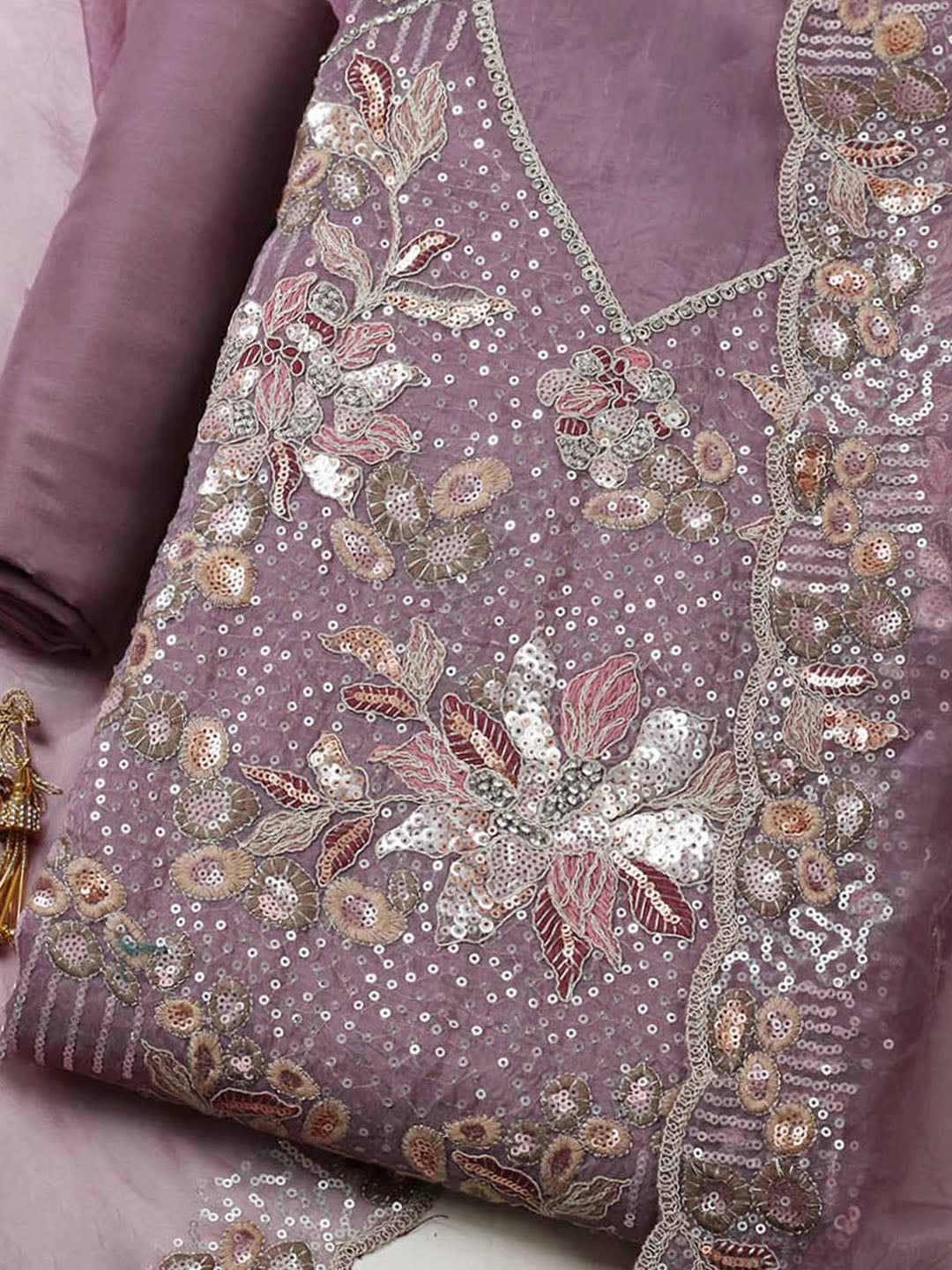 Embroidered Organza Unstitched Suit With Pant &amp; Dupatta