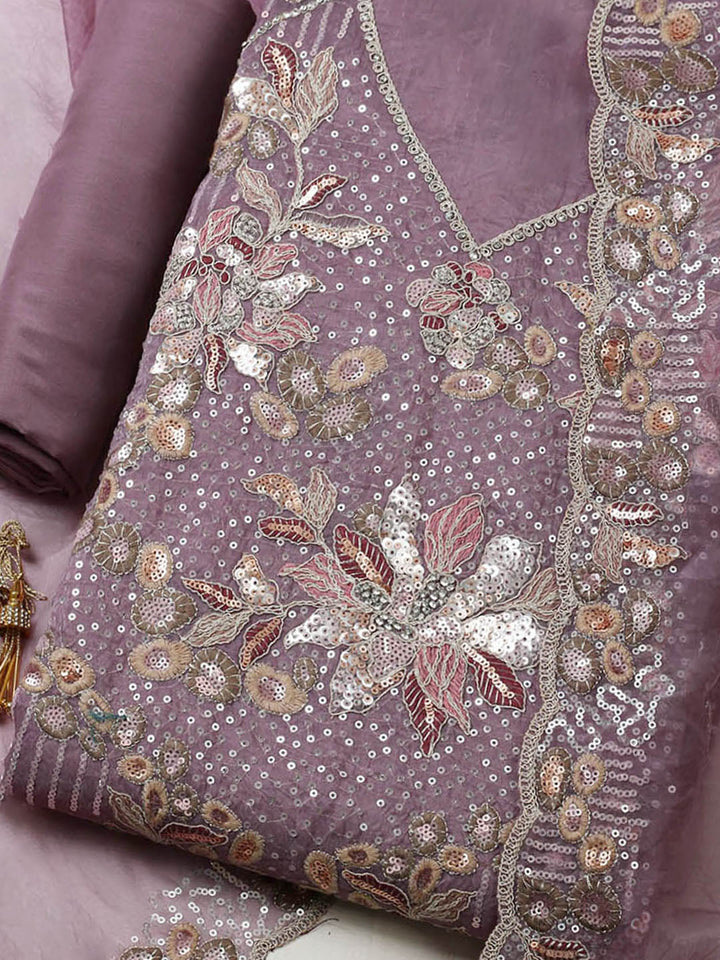 Embroidered Organza Unstitched Suit With Pant &amp; Dupatta