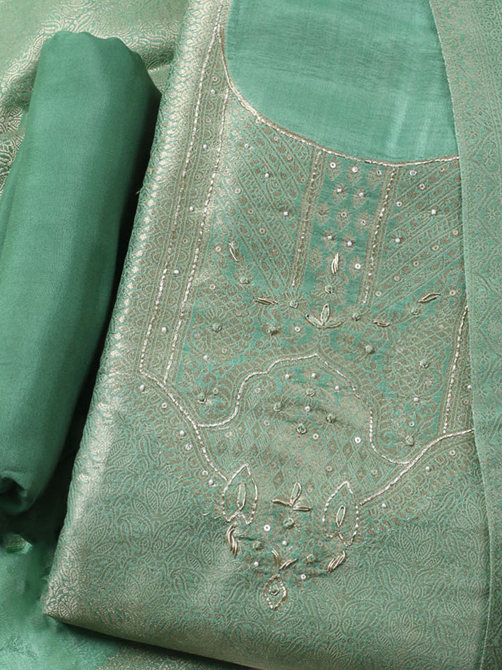 Embroidered Chanderi Unstitched Kurta With Pant &amp; Dupatta