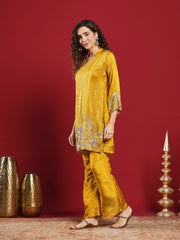 Embroidered Chinon Kurta With Palazzo