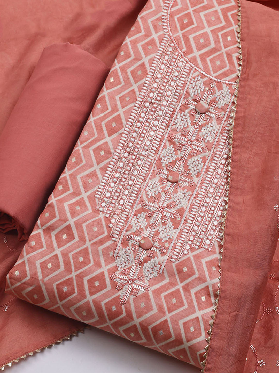 Printed Cotton Blend Unstitched Suit With Dupatta