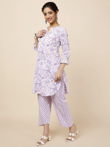 Floral Printed Cotton Kurti With Pants