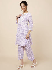 Floral Printed Cotton Kurti With Pants