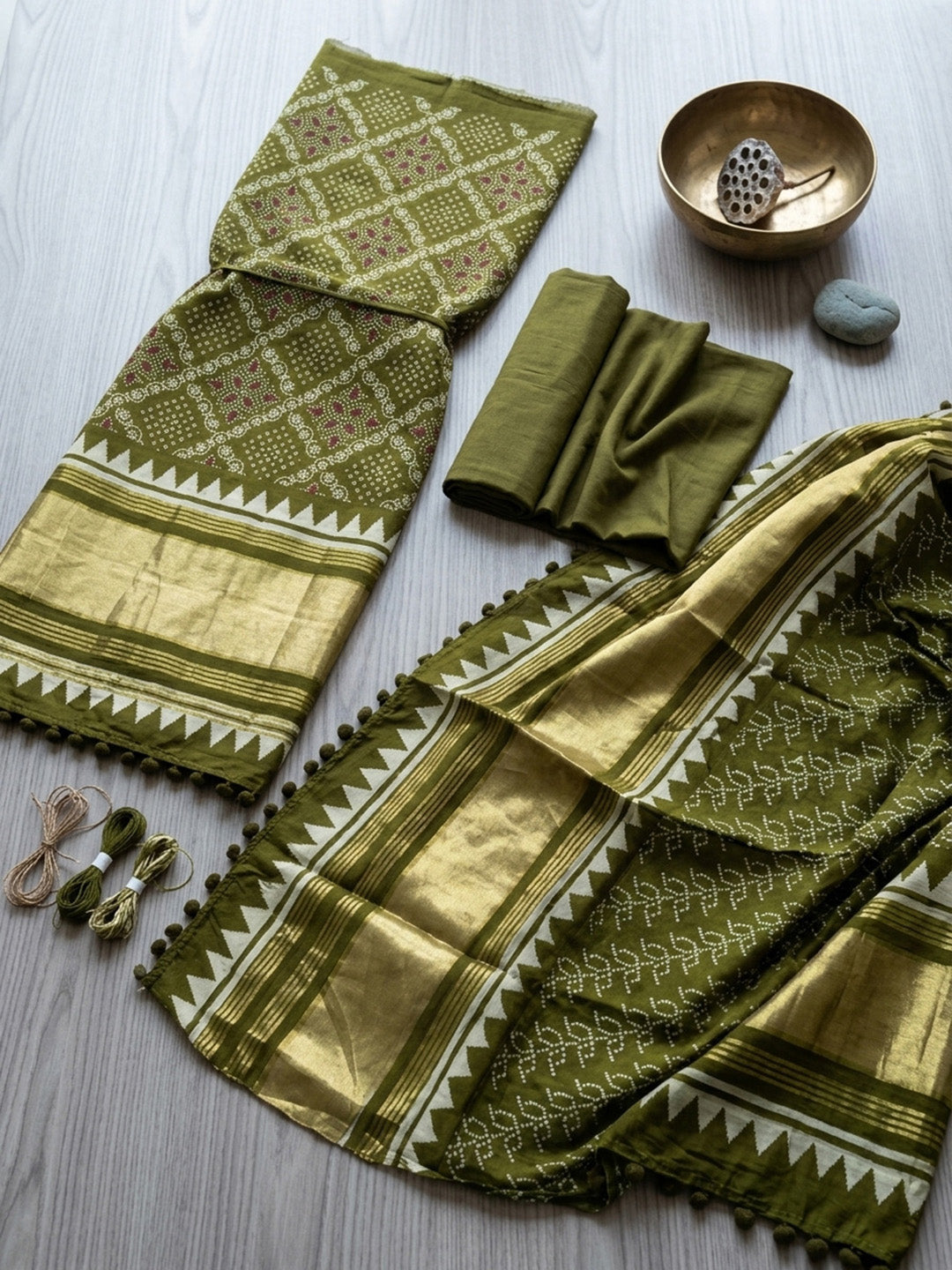 Embroidered Art Silk Unstitched Suit With Pant &amp; Dupatta