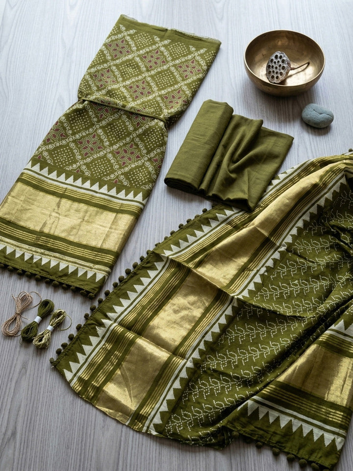 Embroidered Art Silk Unstitched Suit With Pant &amp; Dupatta