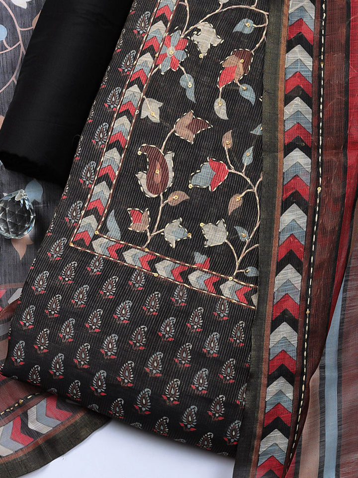 Embroidered Tissue Unstitched Suit With Pant &amp; Dupatta