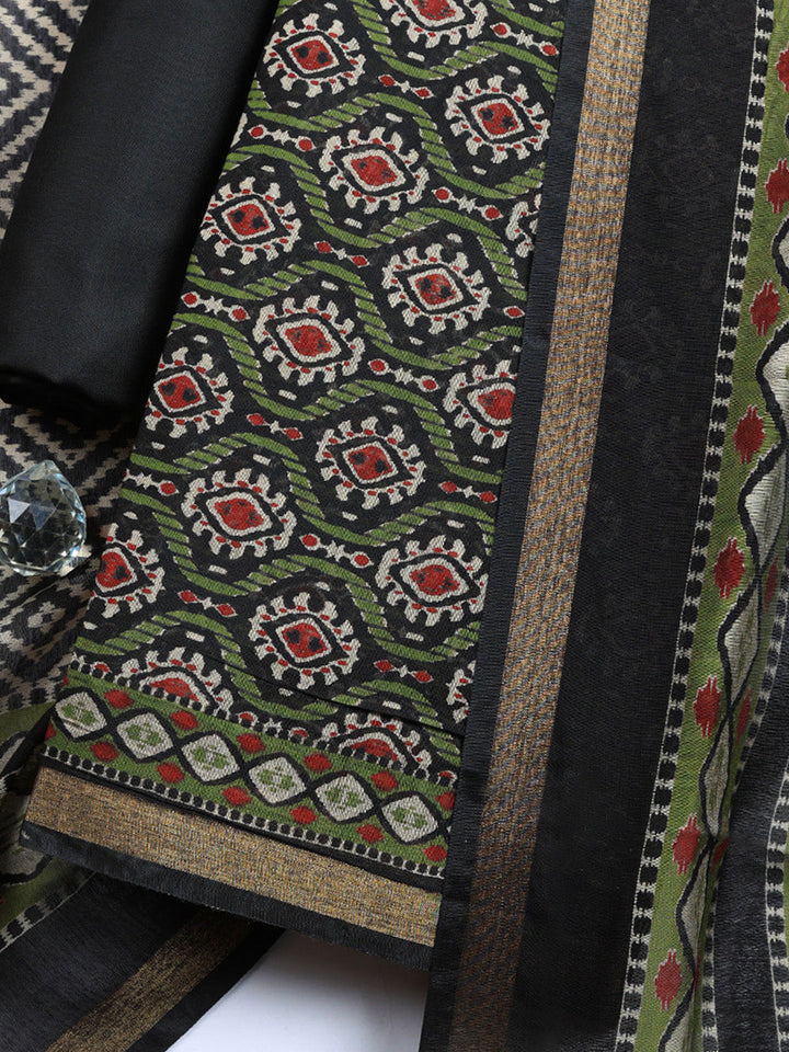 Printed Cotton Blend Unstitched Suit With Pant &amp; Dupatta