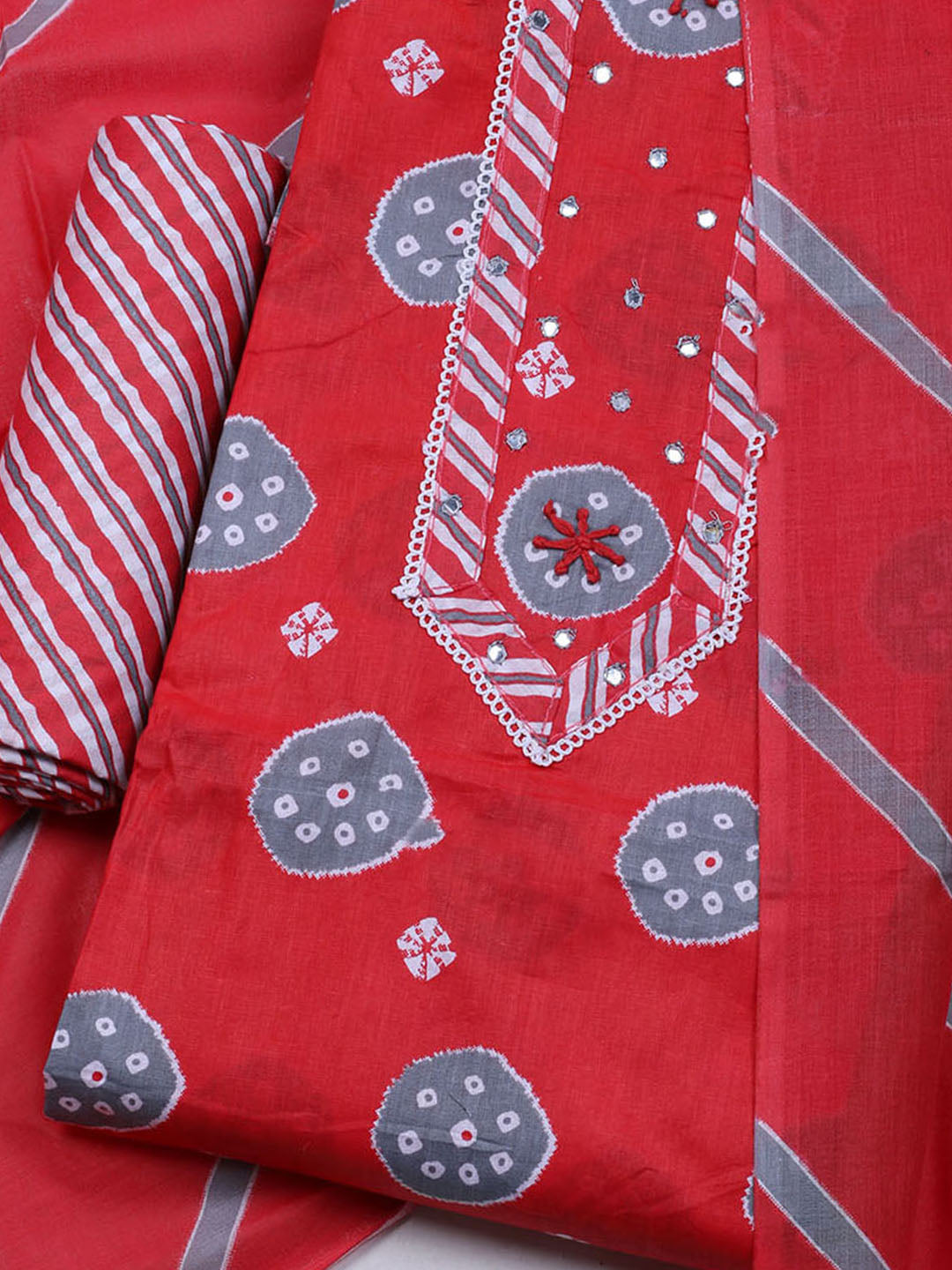 Printed Cotton Blend Unstitched Suit With Dupatta