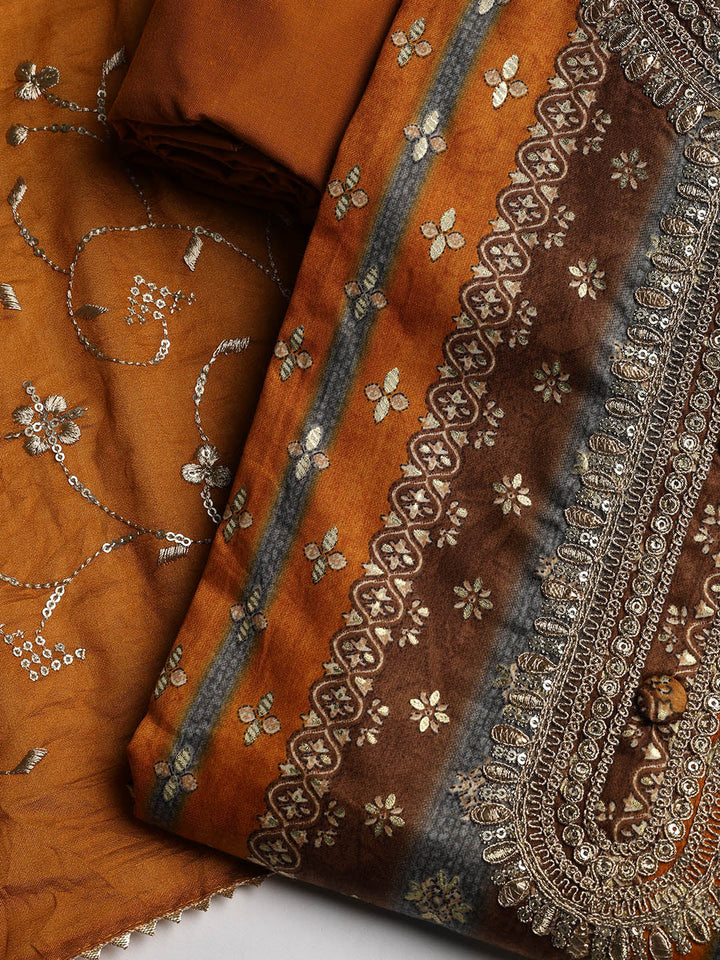 Neck Embroidered Cotton Blend Unstitched Suit With Dupatta
