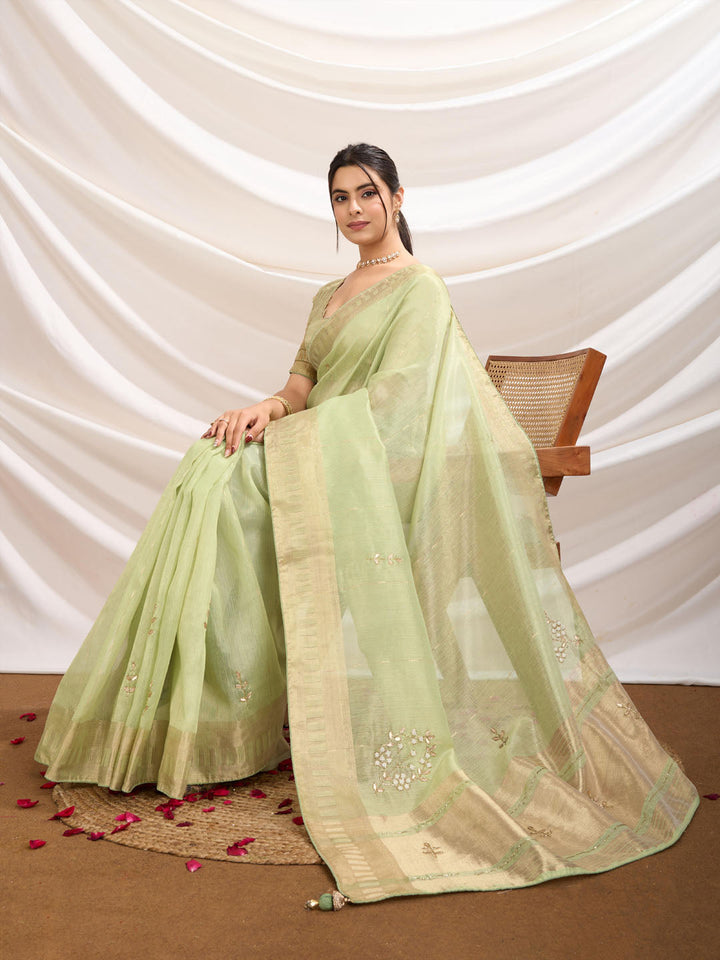 Embroidered Linen Blend Saree