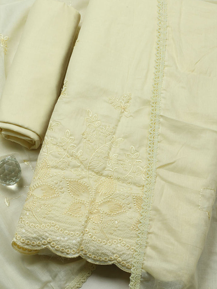 Embroidered Chanderi Unstitched Suit With Pant &amp; Dupatta