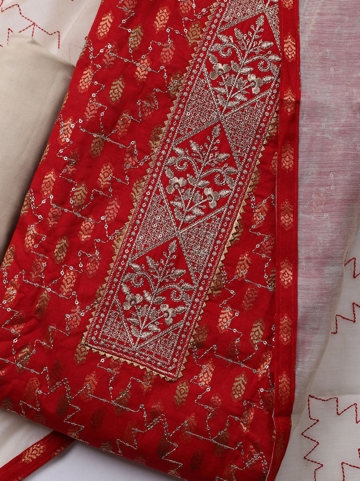 Neck Embroidered Cotton Blend Unstitched Suit With Dupatta