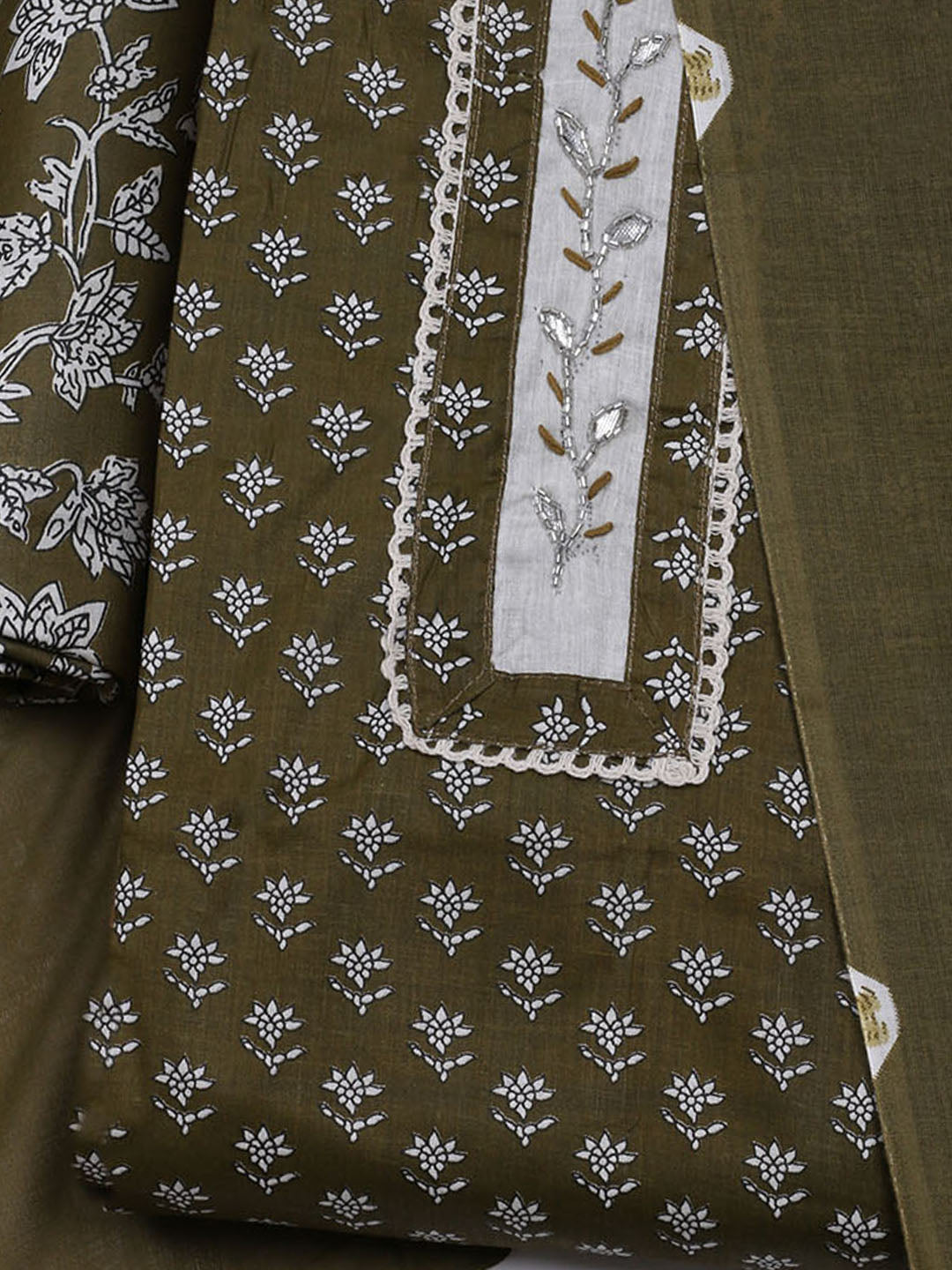 Printed Cotton Blend Unstitched Suit With Dupatta