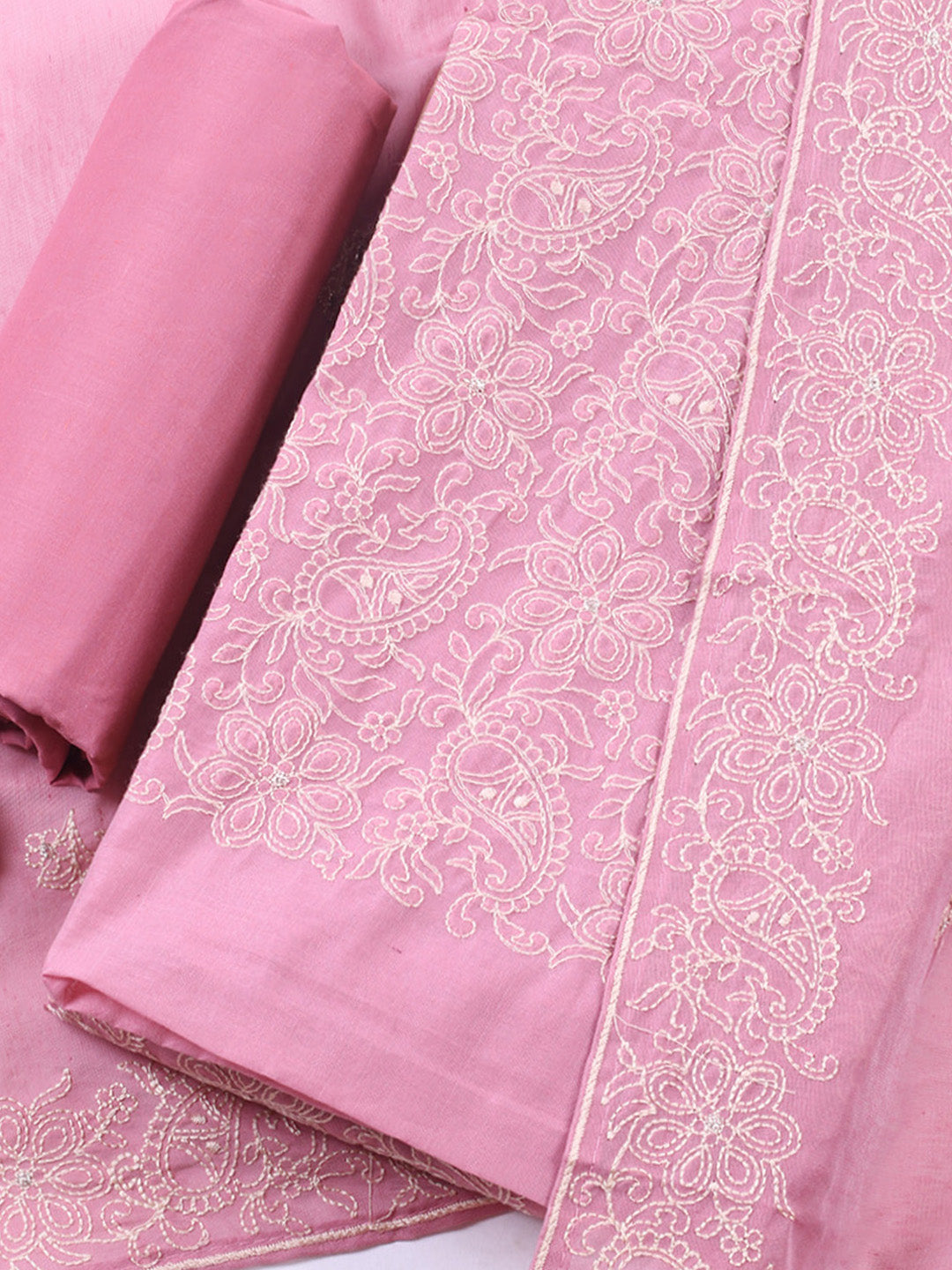 Embroidered Cotton Blend Unstitched Suit With Pant &amp; Dupatta