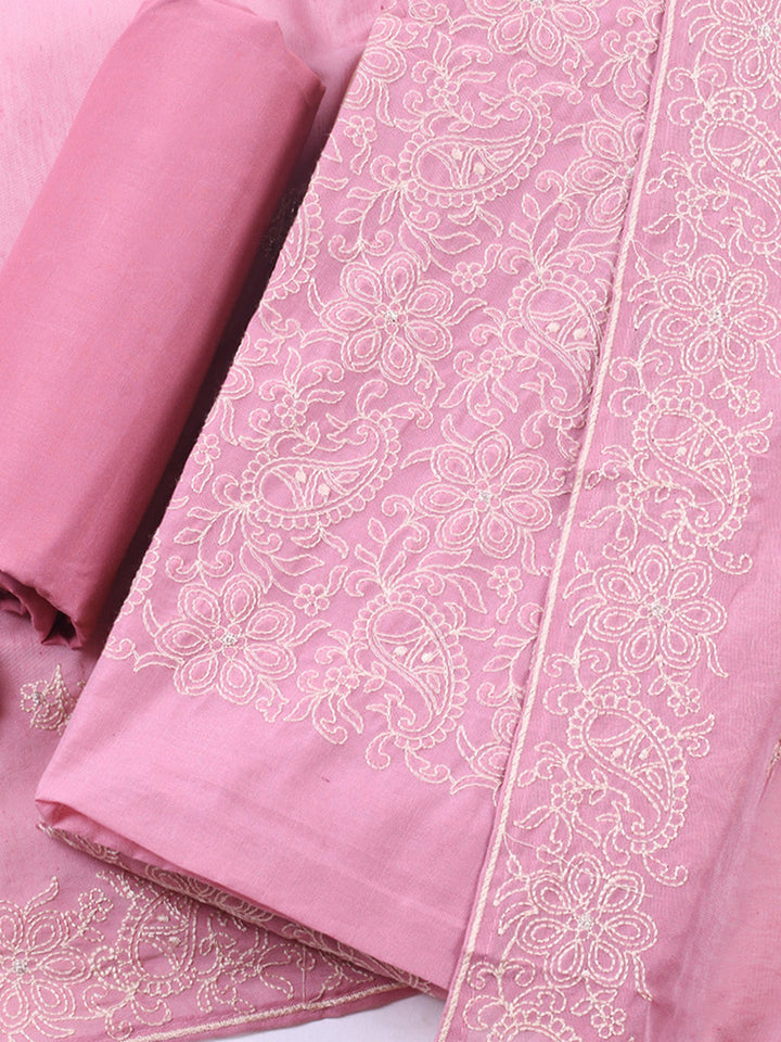 Embroidered Cotton Blend Unstitched Suit With Pant &amp; Dupatta