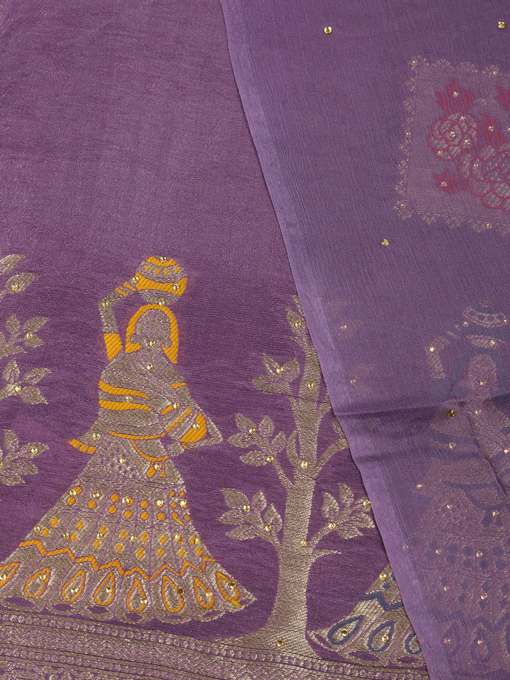 Woven Design Chanderi Unstitched Suit With Pant &amp; Dupatta