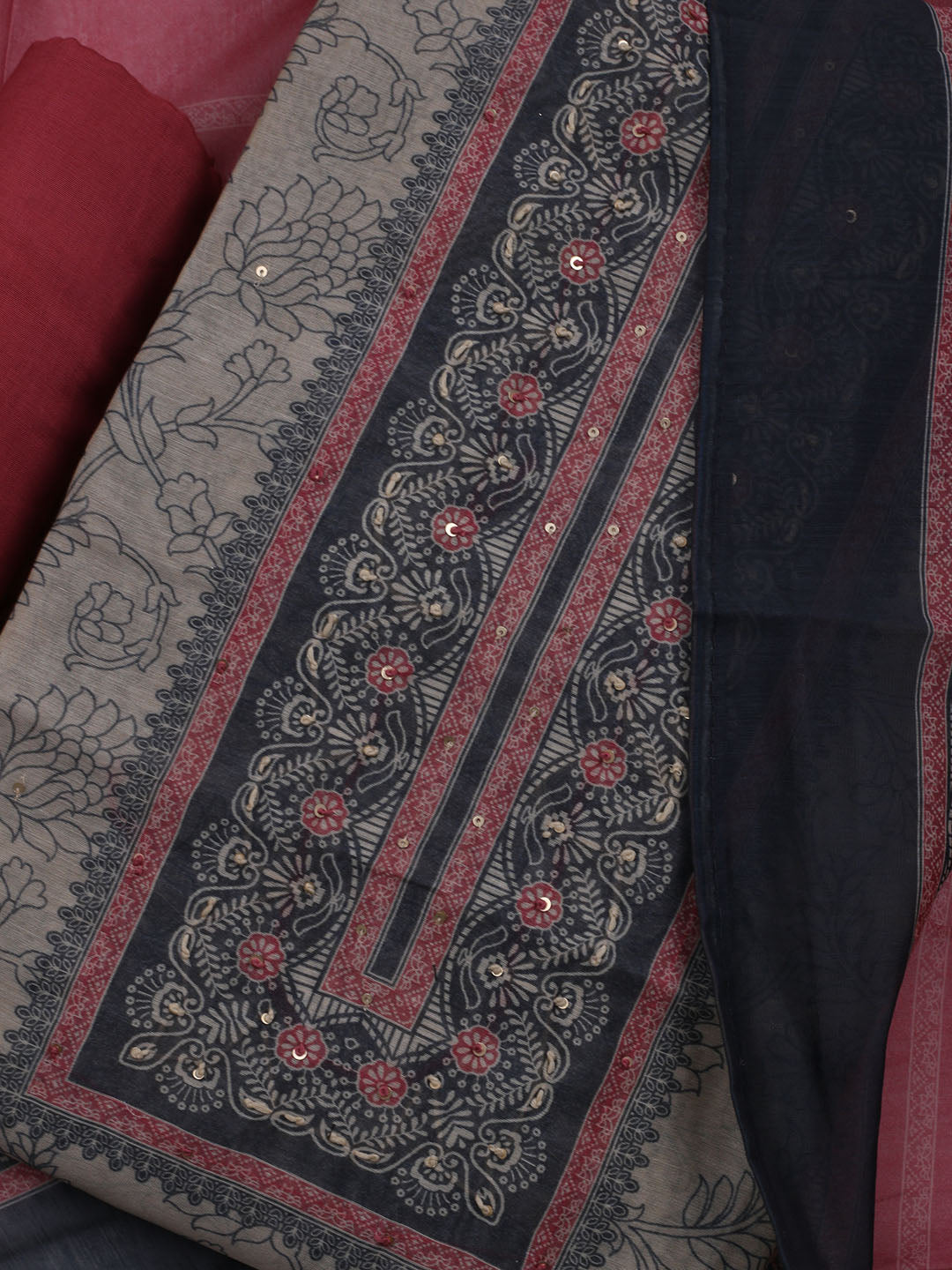 Printed Chanderi Unstitched Suit With Dupatta