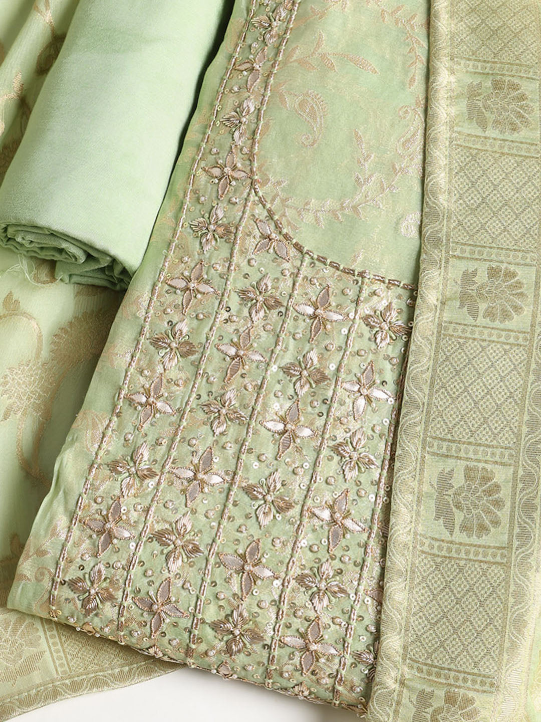 Embroidered Chanderi Unstitched Suit With Dupatta