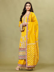 Gota Embroidered Georgette Kurta With Palazzo And Dupatta