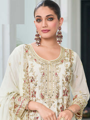 Embroidered Chinon Kurta With Plazzo & Dupatta