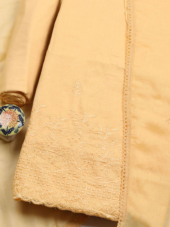 Embroidered Chanderi Unstitched Suit With Pant &amp; Dupatta
