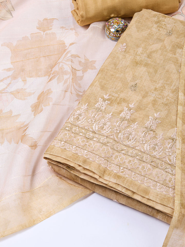 Neck Embroidered Cotton Blend Unstitched Suit With Dupatta