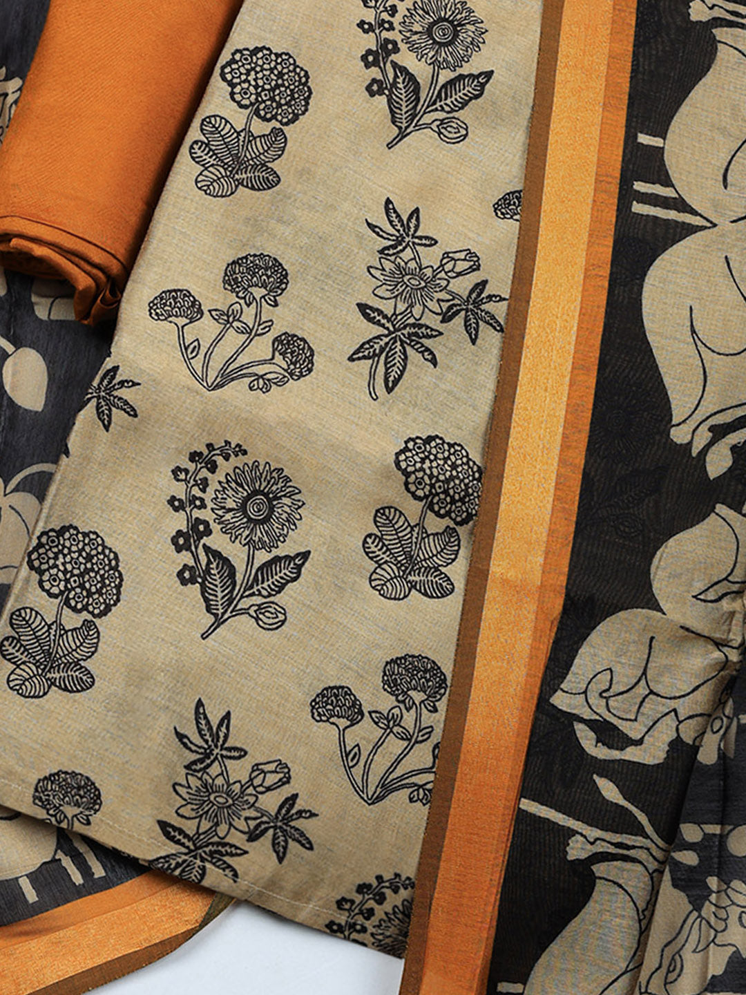 Printed Chanderi Unstitched Suit With Pant &amp; Dupatta