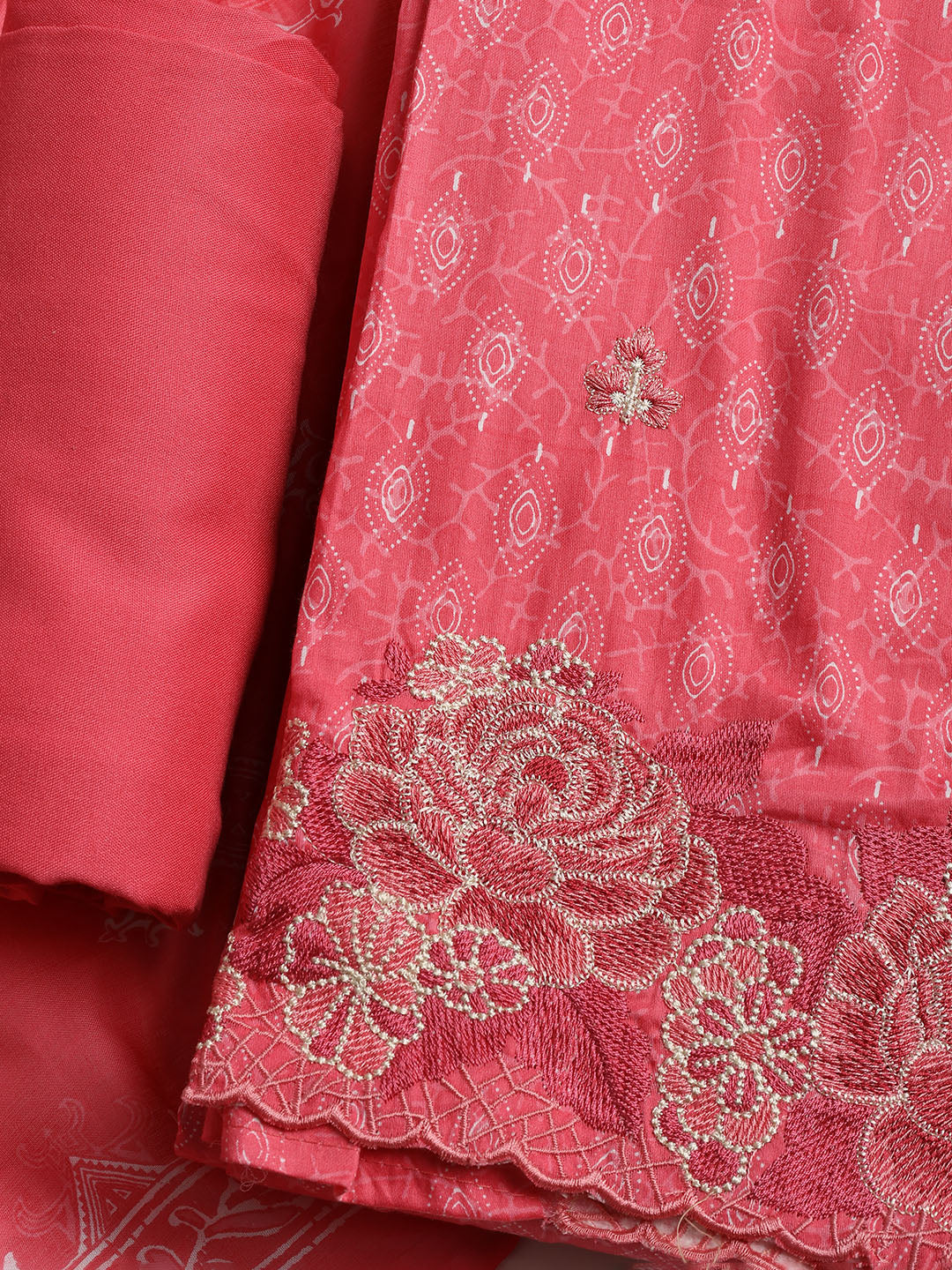 Neck Embroidered Cotton Blend Unstitched Suit With Dupatta