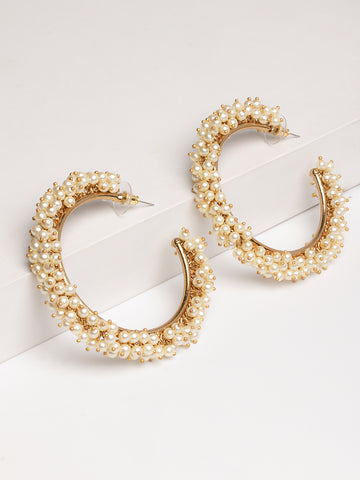 Golden & White Pearl Hoop Earrings