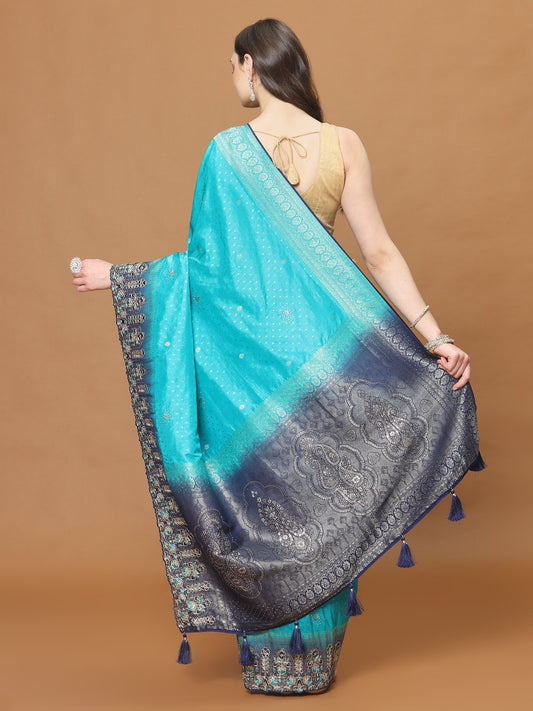 Zari Border Booti Art Silk Woven Saree