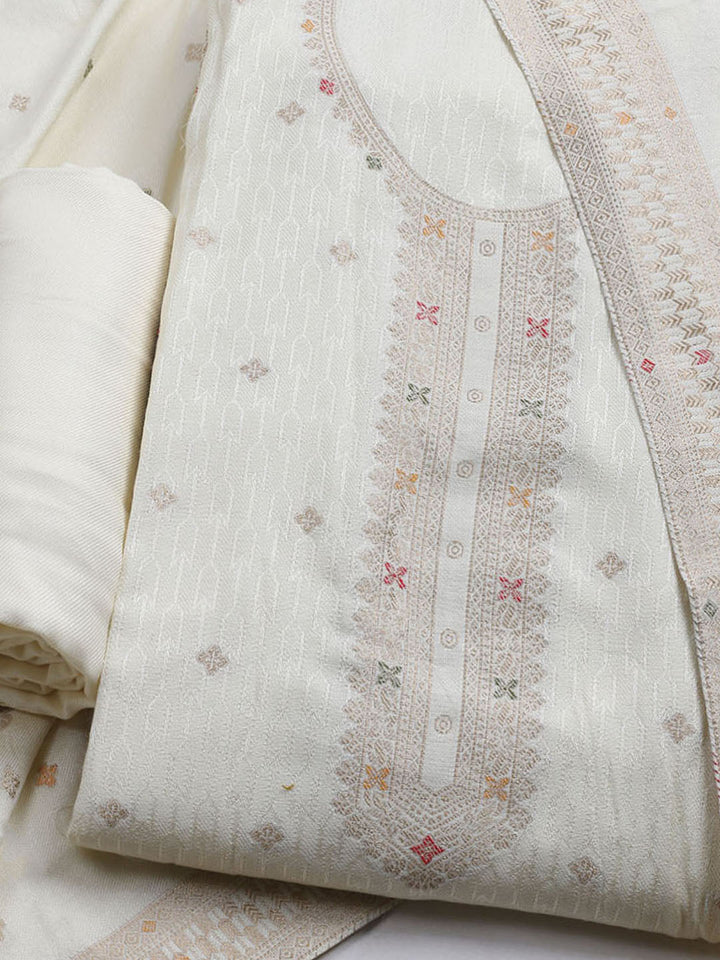 Pashmina Woven Design Unstitched Kurta With Pant &amp; Dupatta