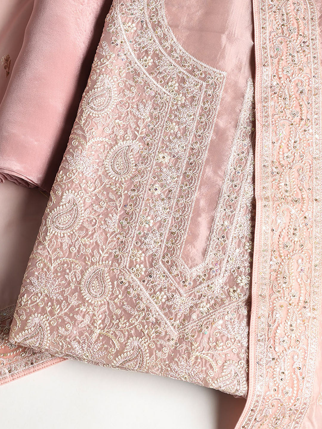 Chikan Work Organza Unstitched Suit With Dupatta