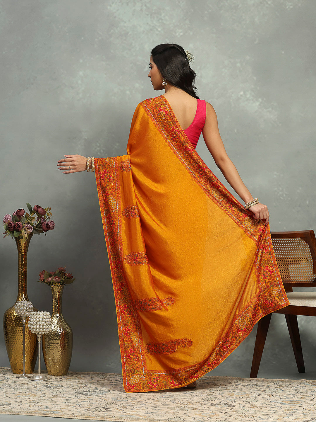 Thread Paisley Embroidered Art Silk Saree