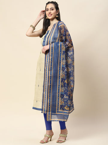 Neck Patti Chanderi Unstitched Suit Piece With Dupatta